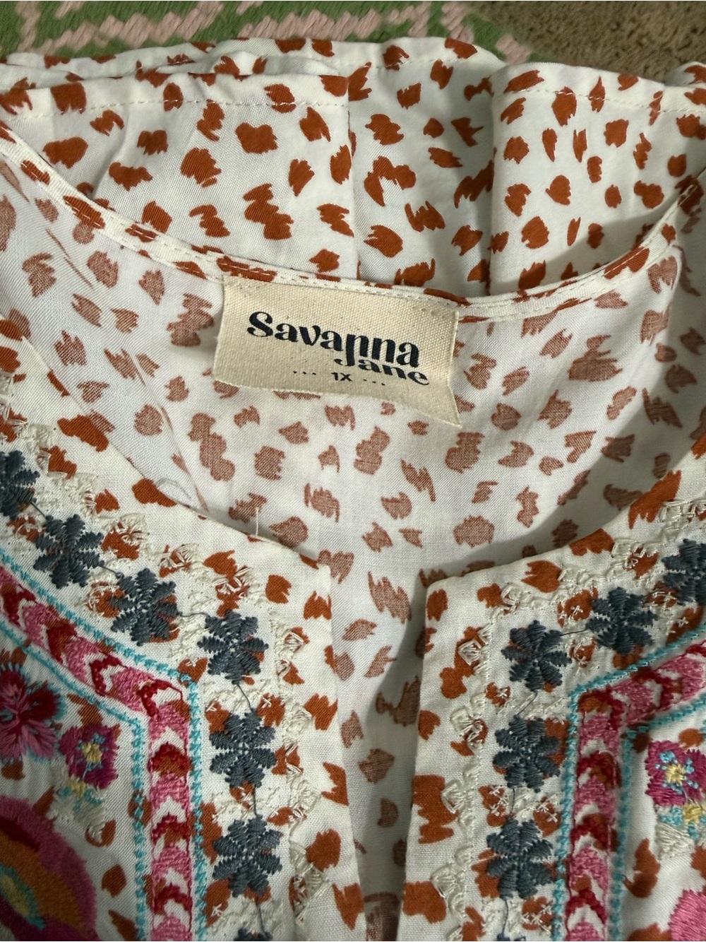 Savanna Jane 1X Embroidered Leopard Boho Tunic Top - Picture 4 of 5